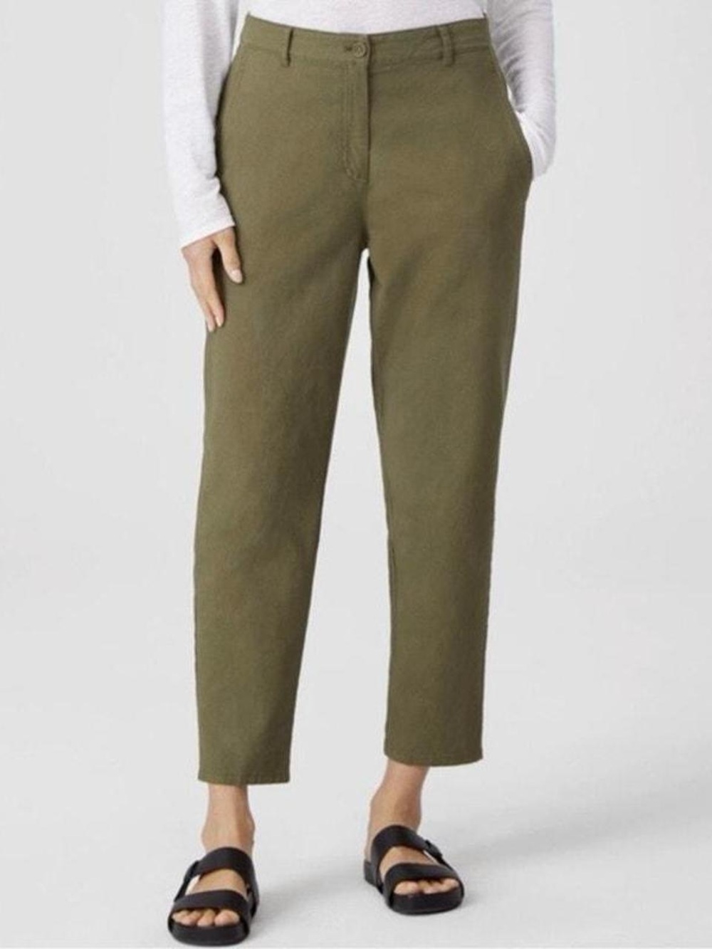 Eileen Fisher Organic Cotton Hemp Blend Tapered Pant in Tarragon Size 18 NWT